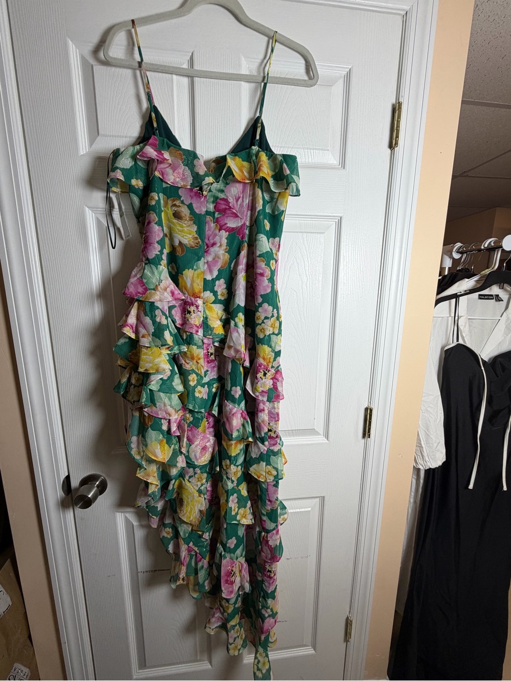 Dress the Population Pine Multi Floral Ruffle High Low Dress Large NWT - Picture 6 of 11
